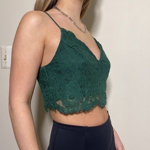 SHEIN green lace zipup crop top spaghetti strap